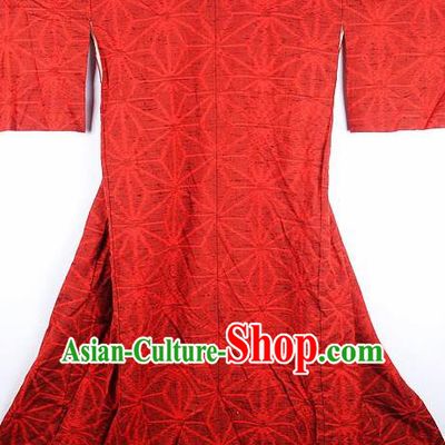 Japanese Traditional Snowflake Pattern Red Furisode Kimono Asian Japan National Yukata Dress Costume for Women