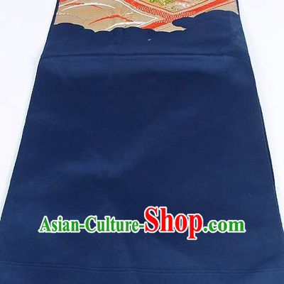 Japanese Traditional Kimono Classical Daisy Pattern Navy Brocade Belt Asian Japan National Yukata Waistband for Women