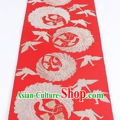 Japanese Traditional Kimono Classical Cranes Pattern Red Brocade Belt Asian Japan National Yukata Waistband for Women