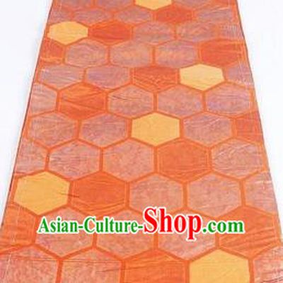 Japanese Traditional Kimono Classical Turtle Shell Pattern Orange Brocade Belt Asian Japan National Yukata Waistband for Women