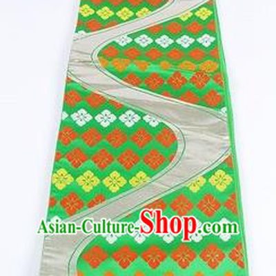 Japanese Traditional Kimono Classical Sakura Pattern Green Brocade Belt Asian Japan National Yukata Waistband for Women