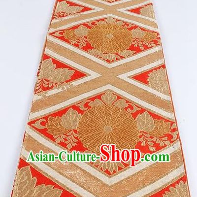 Japanese Traditional Kimono Classical Chrysanthemum Pattern Red Brocade Belt Asian Japan National Yukata Waistband for Women