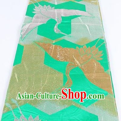 Japanese Traditional Kimono Classical Crane Pattern Green Brocade Belt Asian Japan National Yukata Waistband for Women
