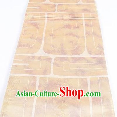 Japanese Traditional Kimono Classical Pattern Yellow Brocade Belt Asian Japan National Yukata Waistband for Women
