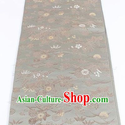 Japanese Traditional Kimono Classical Bamboo Chrysanthemum Pattern Grey Brocade Belt Asian Japan National Yukata Waistband for Women