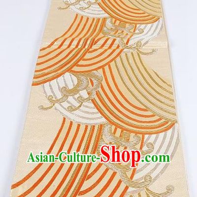 Japanese Traditional Kimono Classical Flow Pattern Golden Brocade Belt Asian Japan National Yukata Waistband for Women