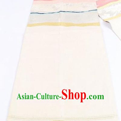 Japanese Traditional Kimono Classical Pattern White Brocade Belt Asian Japan National Yukata Waistband for Women