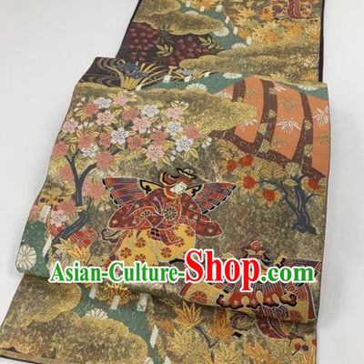 Japanese Traditional Kimono Classical Pattern Brown Brocade Belt Asian Japan National Yukata Waistband for Women