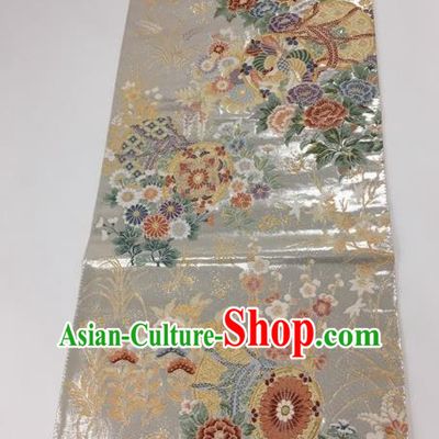 Japanese Traditional Kimono Classical Peony Chrysanthemum Pattern Brocade Belt Asian Japan National Yukata Waistband for Women