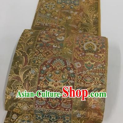 Japanese Traditional Kimono Classical Pattern Bronze Brocade Belt Asian Japan National Yukata Waistband for Women
