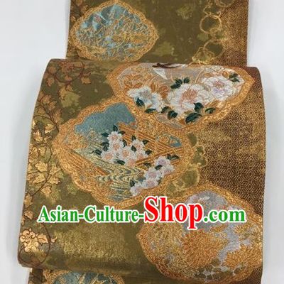 Japanese Traditional Kimono Classical Flowers Pattern Brocade Belt Asian Japan National Yukata Waistband for Women