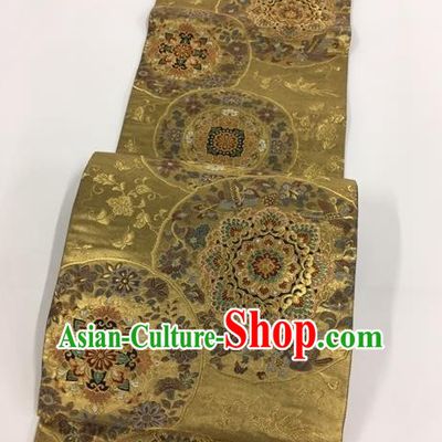 Japanese Traditional Kimono Classical Pattern Bronze Brocade Belt Asian Japan National Yukata Waistband for Women