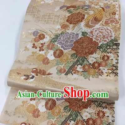 Japanese Traditional Kimono Classical Peony Pattern Golden Brocade Belt Asian Japan National Yukata Waistband for Women