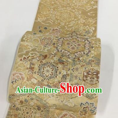 Japanese Kimono Traditional Classical Pattern Golden Brocade Belt Asian Japan National Yukata Waistband for Women