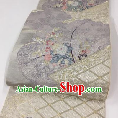 Japanese Kimono Classical Chrysanthemum Pattern White Brocade Belt Asian Japan Traditional National Yukata Waistband for Women