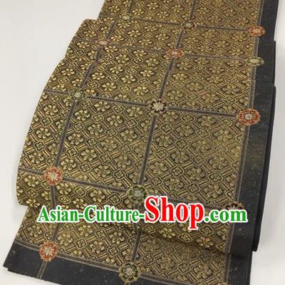 Japanese Kimono Classical Sakura Pattern Bronze Brocade Belt Asian Japan Traditional National Yukata Waistband for Women