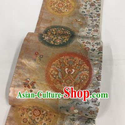 Japanese Kimono Classical Cranes Pattern Brocade Belt Asian Japan Traditional National Yukata Waistband for Women