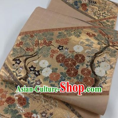 Japanese Kimono Classical Chrysanthemum Pattern Khaki Brocade Belt Asian Japan Traditional National Yukata Waistband for Women