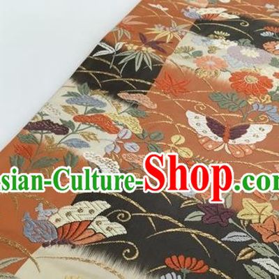 Japanese Kimono Classical Butterfly Flowers Pattern Orange Brocade Belt Asian Japan Traditional National Yukata Waistband for Women