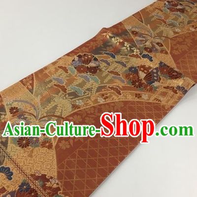 Japanese Kimono Classical Phoenix Daisy Pattern Orange Brocade Belt Asian Japan Traditional National Yukata Waistband for Women