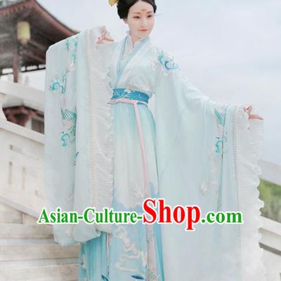 Ancient Chinese Jin Dynasty Imperial Consort Replica Costume Traditional Mythology Goddess Luo Embroidered Hanfu Dress for Women