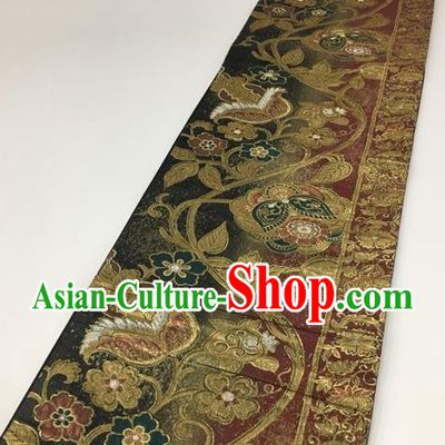 Japanese Kimono Classical Pattern Wine Red Brocade Belt Asian Japan Traditional National Yukata Waistband for Women