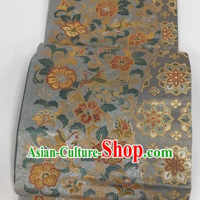 Japanese Kimono Classical Pattern Design Silver Grey Brocade Belt Asian Japan Traditional National Yukata Waistband for Women