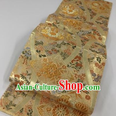 Japanese Kimono Classical Chrysanthemum Pattern Design Golden Brocade Belt Asian Japan Traditional National Yukata Waistband for Women