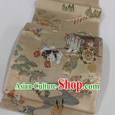 Japanese Kimono Classical Genji Monogatari Pattern Brocade Belt Asian Japan Traditional National Yukata Waistband for Women