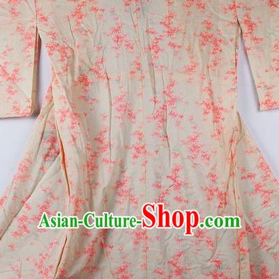 Japanese Traditional Ceremony Costume Printing Sakura Yellow Furisode Kimono Asian Japan National Yukata Dress for Women