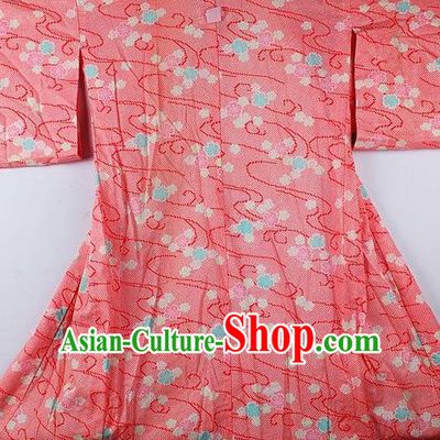 Japanese Traditional Ceremony Costume Printing Sakura Watermelon Red Furisode Kimono Asian Japan National Yukata Dress for Women