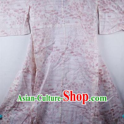 Japanese Traditional Ceremony Costume Printing Sakura Lilac Furisode Kimono Asian Japan National Yukata Dress for Women