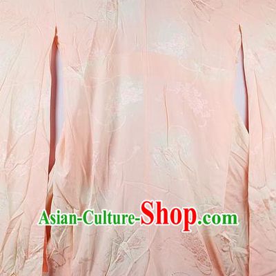 Japanese Traditional Ceremony Costume Printing Orchid Pink Furisode Kimono Asian Japan National Yukata Dress for Women