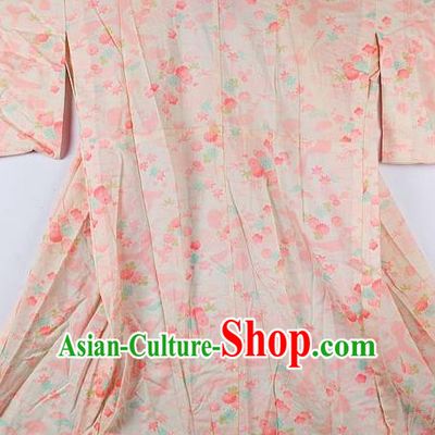Japanese Traditional Ceremony Costume Printing Peach Blossom Furisode Kimono Asian Japan National Yukata Dress for Women