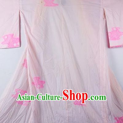Japanese Traditional Ceremony Costume Printing Light Pink Furisode Kimono Asian Japan National Yukata Dress for Women