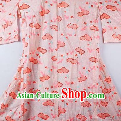 Japanese Traditional Ceremony Costume Classical Clouds Pattern Pink Furisode Kimono Asian Japan National Yukata Dress for Women