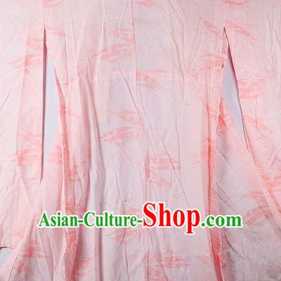 Japanese Traditional Ceremony Costume Printing Fans Pink Furisode Kimono Asian Japan National Yukata Dress for Women