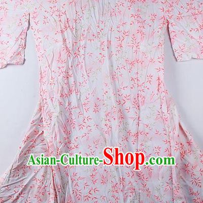 Japanese Traditional Ceremony Costume Printing Bamboo Leaf Furisode Kimono Asian Japan National Yukata Dress for Women