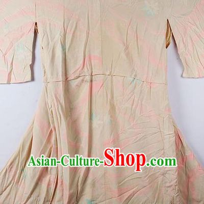 Japanese Traditional Ceremony Costume Printing Ginger Furisode Kimono Asian Japan National Yukata Dress for Women