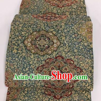 Japanese Kimono Classical Pattern Dark Green Brocade Belt Asian Japan Traditional National Yukata Waistband for Women