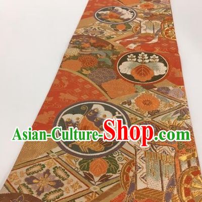 Japanese Kimono Classical Butterfly Pattern Design Red Brocade Belt Asian Japan Traditional National Yukata Waistband for Women