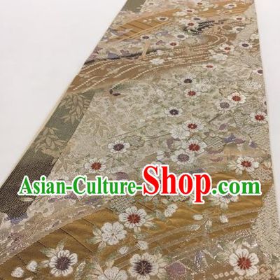Japanese Kimono Classical White Sakura Pattern Design Brocade Belt Asian Japan Traditional National Yukata Waistband for Women