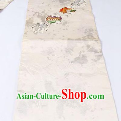 Japanese Kimono Classical Pattern Design White Brocade Belt Asian Japan Traditional National Yukata Waistband for Women