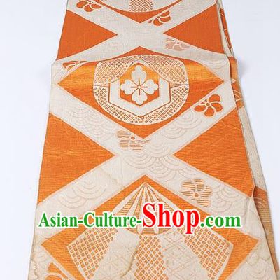 Japanese Kimono Classical Fan Pattern Design Orange Brocade Belt Asian Japan Traditional National Yukata Waistband for Women