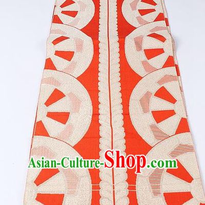 Japanese National Kimono Classical Wheel Pattern Design Red Brocade Belt Asian Japan Traditional Yukata Waistband for Women