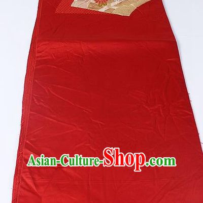 Japanese National Kimono Classical Chrysanthemum Pattern Design Red Brocade Belt Asian Japan Traditional Yukata Waistband for Women