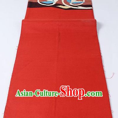 Japanese National Kimono Classical Orchid Pattern Design Red Brocade Belt Asian Japan Traditional Yukata Waistband for Women