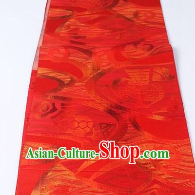 Japanese Ceremony Kimono Classical Pattern Design Red Brocade Belt Asian Japan Traditional Yukata Waistband for Women