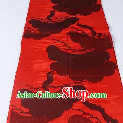 Japanese Ceremony Kimono Classical Ink Painting Pattern Design Red Brocade Belt Asian Japan Traditional Yukata Waistband for Women