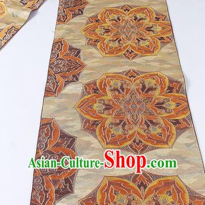 Japanese Kimono Classical Lotus Pattern Design Light Golden Brocade Belt Asian Japan Traditional National Yukata Waistband for Women